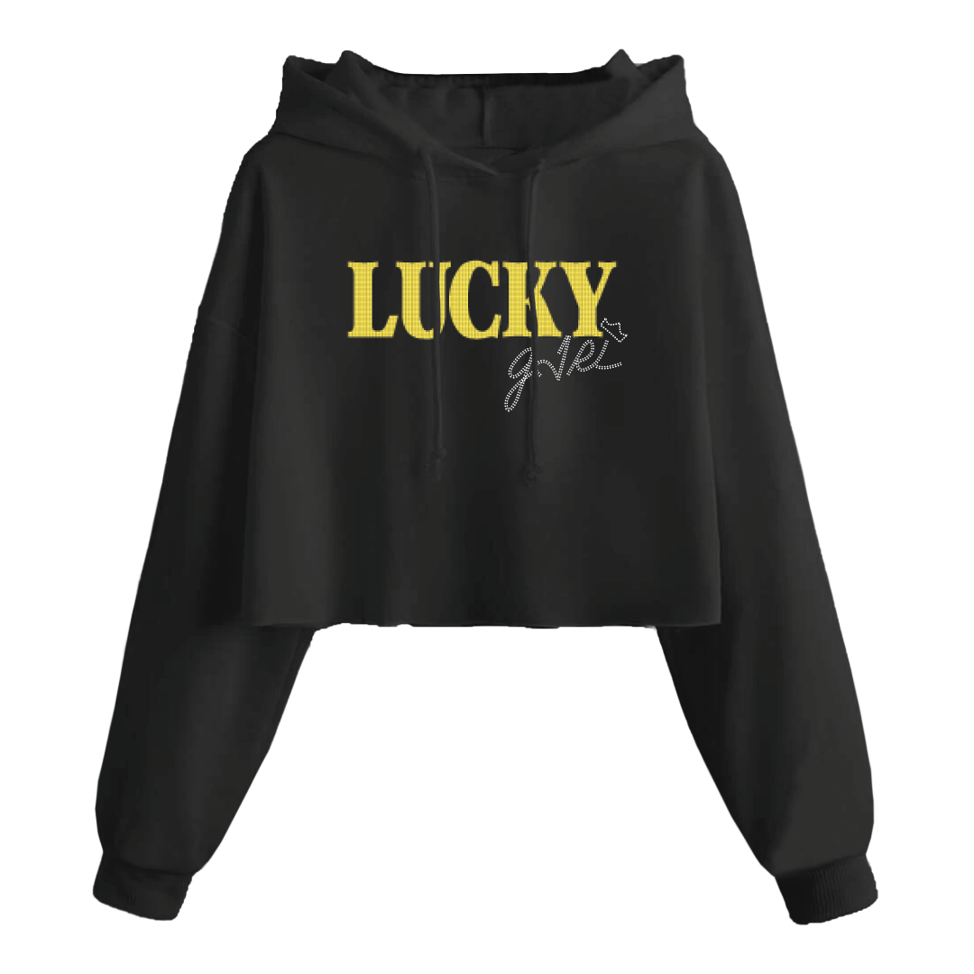 JR LUCKY GIRL RHINESTONE CROP HOODIE