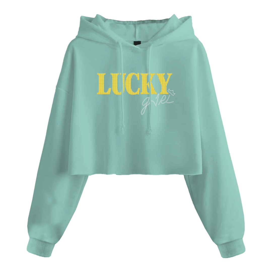 JR LUCKY GIRL RHINESTONE CROP HOODIE