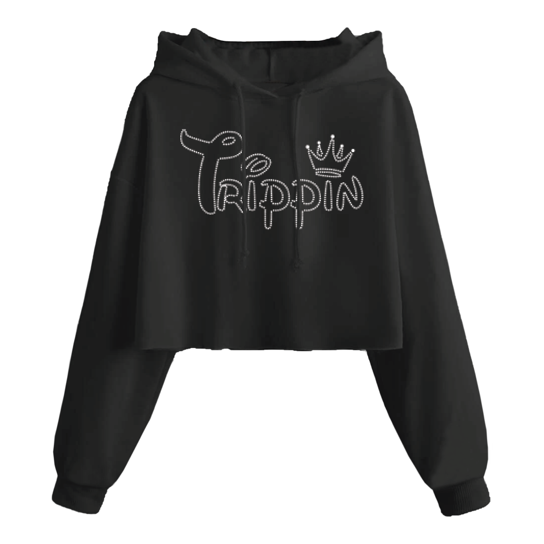 JR TRIPPIN RHINESTONE CROP HOODIE