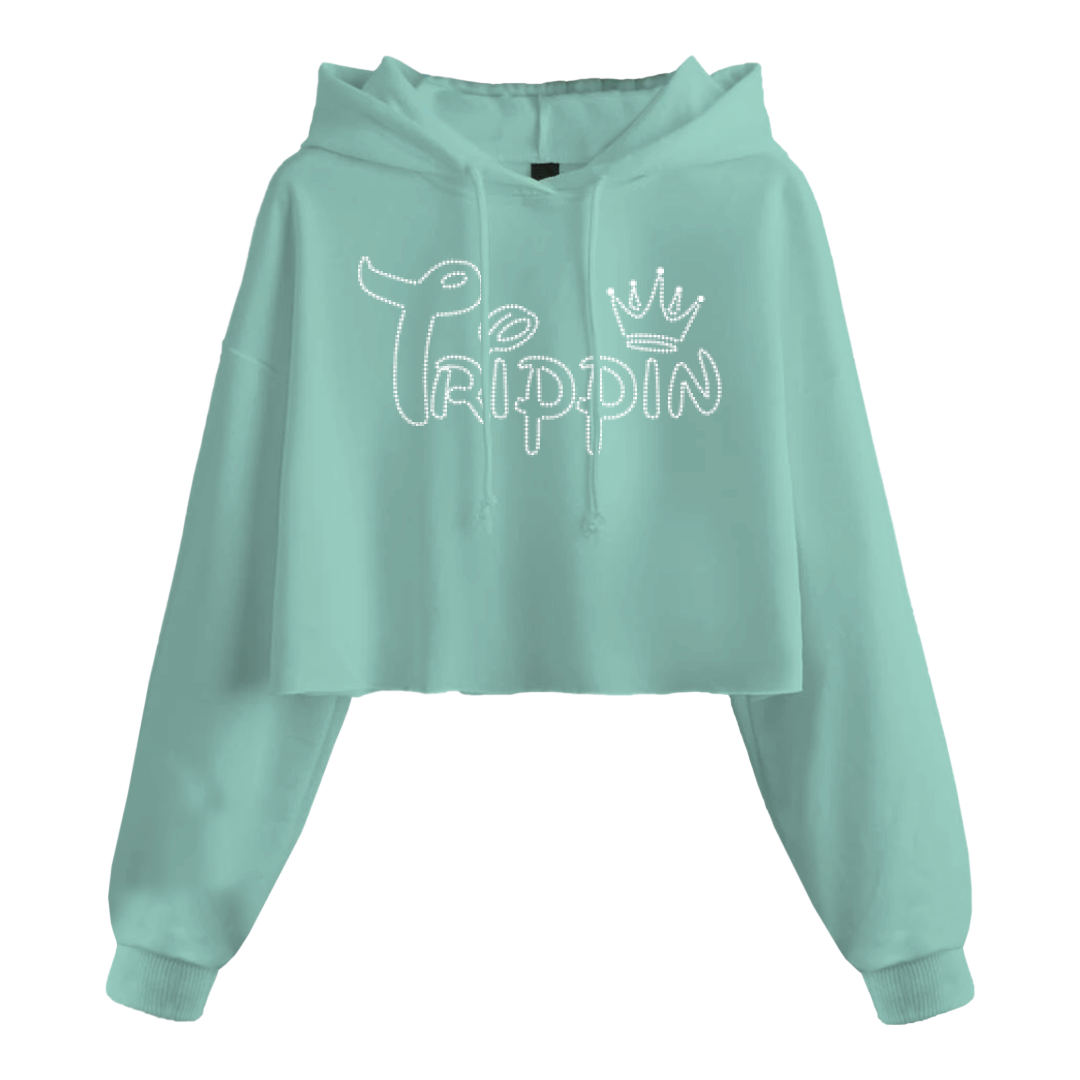 JR TRIPPIN RHINESTONE CROP HOODIE