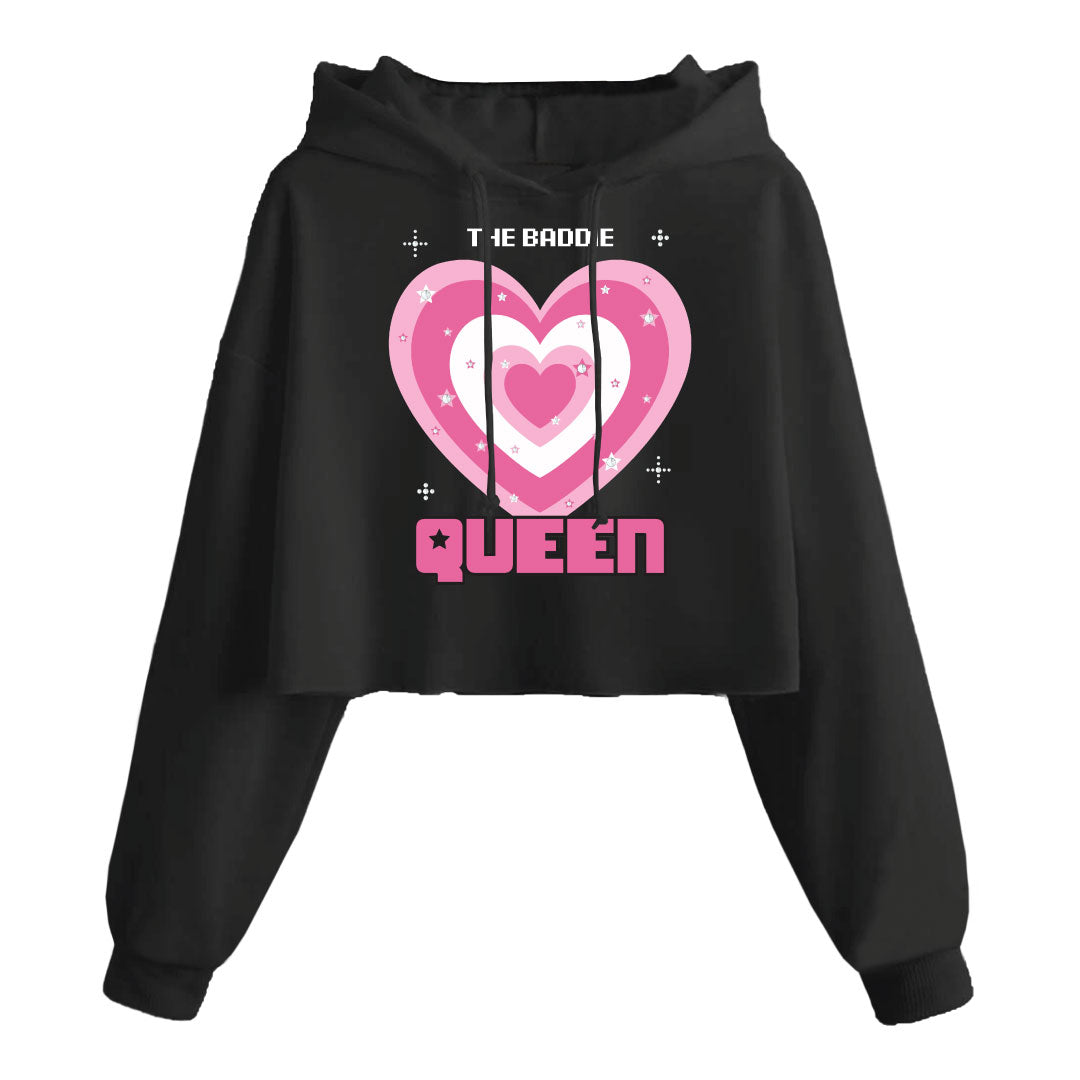 JR QUEEN HEART RHINESTONE/DIGITAL CROP HOODIE