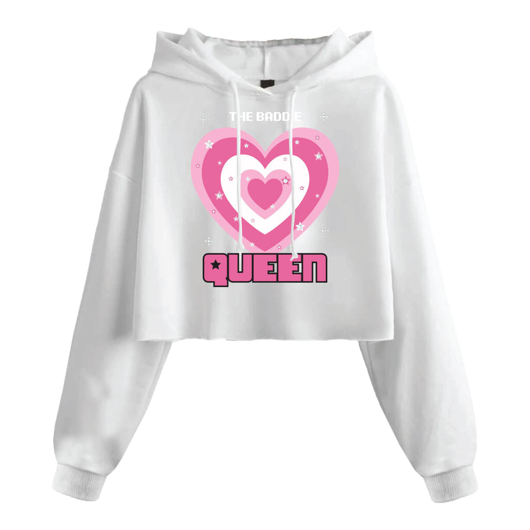 JR QUEEN HEART RHINESTONE/DIGITAL CROP HOODIE